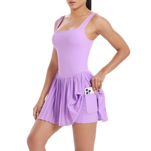 Nuova gonna da Tennis leggera Anti-corsa da donna abito sportivo nudo a due pezzi con Logo frontale a pieghe per Yoga tasca inferiore - Product Image 5