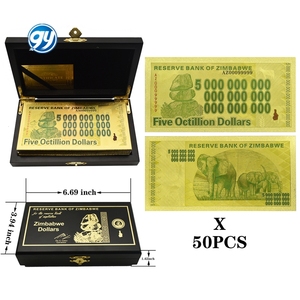 50 banconote <span class=keywords><strong>da</strong></span> cento trilioni di dollari dello Zimbabwe in plastica placcata oro con scatola in legno - Product Image 5