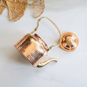 Vintage Hammered Brass Tea <b>Kettle</b> Lid Metal Handle Eco-Friendly 1.8L Capacity Water Pot Decorative Kitchenware Telover - Product Image 4