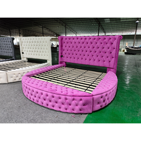 Lit rond multifonctionnel de luxe vintage français PZCN HOME, taille king, meubles pour chambre à coucher avec rangement
