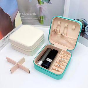 <b>Mini</b> Square PU Leather Zipper Closure Travel Jewelry Organizer Portable Earring <b>Storage</b> Case Compact Jewelry <b>Box</b> for Women - Product Image 5