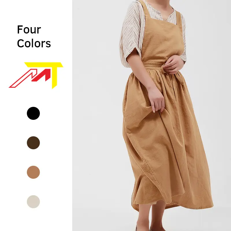 simple style cotton linen advertisement apron wholesale Kitchen Flower Shop Work Dress Apron