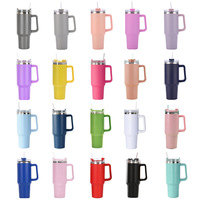 Gobelet en acier inoxydable de 40 oz avec logo personnalisé avec poignée et paille Tasse d'extérieur de 40 oz au design moderne pour le voyage