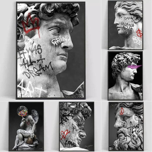 Statua di <span class=keywords><strong>David</strong></span> Graffiti arte tela pittura <span class=keywords><strong>David</strong></span> testa di scultura poster e stampe di arte del muro di strada immagini per l'arredamento della camera - Product Image 5