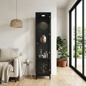 Vitrine haute en verre noir moderne avec étagères pour salon - Product Image 3