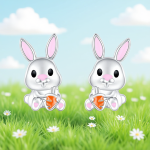 Pendientes con forma de conejo de dibujos animados, chapados en oro blanco, piedra naranja, para regalo, joyería de moda unisex - Product Image 2