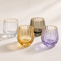 Juego de Copas de Vino de Cristal Transparente sin Tallo con Logotipo Personalizado al por Mayor, 4 Piezas, Coloridas, Talladas, Estilo Antiguo, Pulidas, Esmeriladas y Onduladas