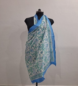 Pareo Azul Estilo Bohemio, Bufanda de Algodón Hecha a Mano con Estampado Bagru, Tipo Único para Mujer, Precio al por Mayor - Product Image 2
