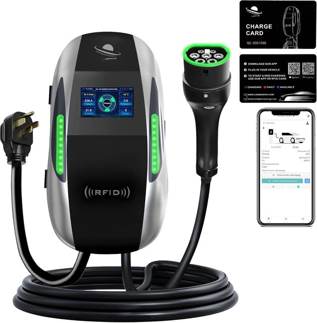 9.6kW Level 2 EV Charger, 240V 40A Electric Vehicle Charging Station with NEMA 14-50 Plug, 4.3-Inch LCD Display, Wall-Mounted