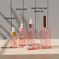Flacons compte-gouttes, pompe et vaporisateur en verre transparent rose pour huiles essentielles et parfums