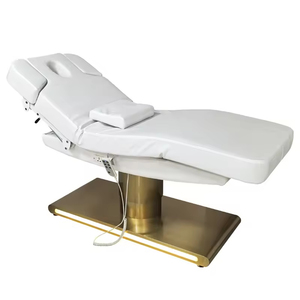 Cama de masaje de belleza de una sola columna Base de acero inoxidable dorado 3 motores Ajustable Alta capacidad de carga Ergonómica - Product Image 1