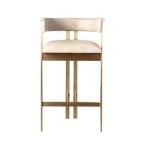 Tabouret de bar avec siège rembourré en cuir, structure en acier inoxydable doré titane, chaise de bar haute pour comptoir ou îlot de cuisine