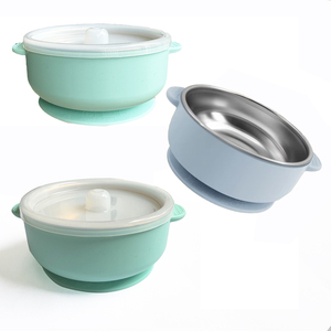 New Design Food Grade Silicone Baby Bowl Friendly Heat-resistant Suction Stainless Steel Silicone Feeding Baby Bowl with Lid - Product Image 1