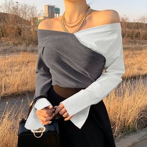Seksi kırpma üst uzun kollu 2 ton renk kadın egzersiz t shirt ledis tişörtlü üstleri toplu sipariş düz t gömlek toplu - Product Image 2