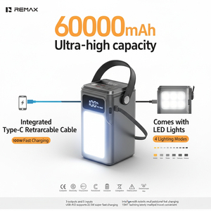 <span class=keywords><strong>Batterie</strong></span> externe REMAX FP-33 60000mAh avec écran LED, 5 sorties et 3 entrées, charge rapide PD100W, lumière LED et câble - Product Image 3