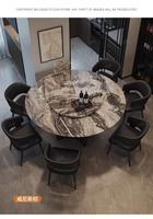 Ensemble de table à manger ronde en marbre naturel 8 places, table sur piétement moderne de luxe pour mobilier d'hôtel