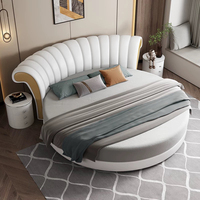 Hochwertiges Hotel-Lederbett Rund Modernes Design Massivholzrahmen Weiches Bettset für Zuhause