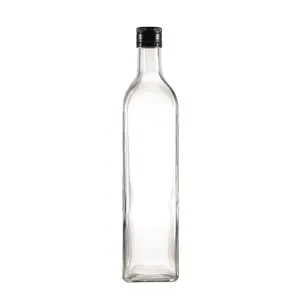 Düz taraf 25oz boş kare Marasca elma yağı sirke şişesi ev ve mutfak için 750ml şeffaf yağ cam şişe