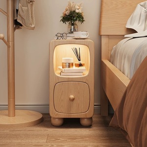 Multifunktionaler Nachttisch aus massivem Holz für kleine Wohnungen, Schlafzimmer, leichter Luxus, hochwertiger, einfacher Nachttisch, minimalistisch - Product Image 2