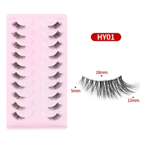 Nouvelles extensions de cils synthétiques œil-de-chat pour le Moyen-Orient, style queue allongée, tiges transparentes, plateau rose, 10 paires par paquet