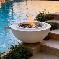Brasero de piscine autoportant en acier Corten blanc de 3 mm d'épaisseur avec fonction cascade, télécommande et design Poker-Eco-Friendly pour extérieur