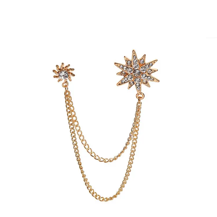 Creative New Suit Collar Jewelry Brooch Metal Alloy Rhinestone Hexagram star Snowflake Tassel Chain Brooches