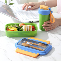 Boîte à bento simple en acier inoxydable 304, compartimentée, avec fourchette et cuillère, compatible micro-ondes et pratique