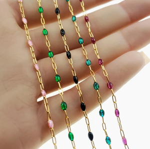 14K Gold Filled 2MM Flat Rectangular Link Chain Colorful Beaded Enamel Chain for DIY Bracelet Necklace <strong>Jewelry</strong> Making <strong>Supplies</strong> - Product Image 1