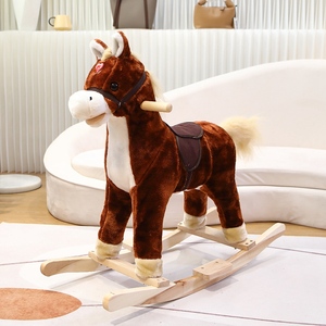 Animal en peluche-Cheval à bascule avec selle et écharpe 62x60x26cm Poignées et base en bois solides et sûres - Product Image 2