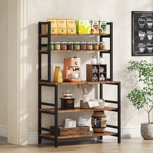 Carrello da <span class=keywords><strong>Cucina</strong></span> Autoportante a 5 Ripiani in <span class=keywords><strong>Acciaio</strong></span> e Legno, Scaffale Industriale per Forno a Microonde e Stoccaggio - Product Image 1