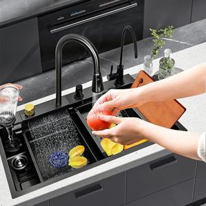Harga Pabrik Warna Hitam 304 Stainless Steel Perlengkapan Dapur Waterfall Cup Washer Smart Kitchen Sink untuk Rumah - Product Image 2