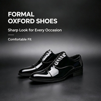 Chaussures habillées en cuir synthétique verni pour hommes, à bout pointu, à lacets, style Oxford, pour affaires et mariages