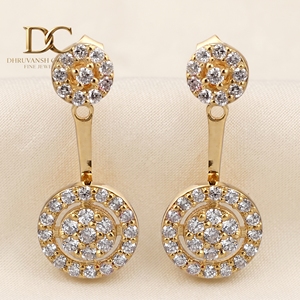 Boucles d'oreilles pendantes en or jaune massif 14 carats avec diamant de laboratoire, cercle et halo rond, bijoux fins minimalistes, cadeau pour femme - Product Image 1