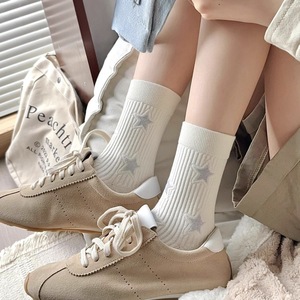 Women's Crew <b>Socks</b> With Star Design High Elastic Mid Calf Casual Sports <b>Socks</b> Breathable Daily Wear - Product Image 3