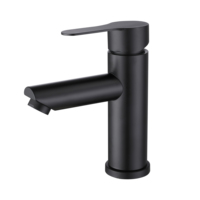 Robinet de lavabo de salle de bain contemporain à un seul trou, à poser sur le plan, avec poignée unique, en acier inoxydable noir et cartouche en céramique
