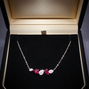 Collana con Pendente di Lusso in Argento Intarsiato con <span class=keywords><strong>Rubino</strong></span> Naturale, Placcato Oro 18K, Fiore con Perla d'Acqua Dolce, Regalo per Fidanzamento e Matrimonio - Product Image 2