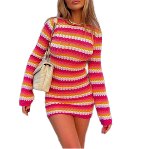 Moda mujer verano sólido imperio cintura Color caramelo espalda descubierta correa <span class=keywords><strong>de</strong></span> punto hasta el suelo <span class=keywords><strong>manga</strong></span> larga Slim Fit Hip Lifting - Product Image 1