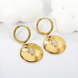 European Vintage Jewelry Wholesale Stainless Steel <b>Earrings</b> Charms <b>Gold</b> <b>Plated</b> Turquoise Pearl Opal Coin <b>Hoop</b> <b>Earrings</b> for Women - Product Image 6