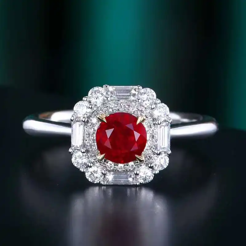 SGARIT, joyería al por mayor, anillo de piedras preciosas, oro sólido de 18 quilates, 0.88CT, redondo, Natural, sin calentar, sangre de Paloma, rojo, rubí, anillo certificado GUILD