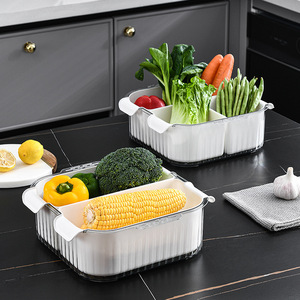 Vegetable Washing <b>Basket</b> Double Layer Plastic <b>Drain</b> <b>Basket</b> With Container Kitchen Fruit Vegetable Tools Dishwasher Safe - Product Image 1