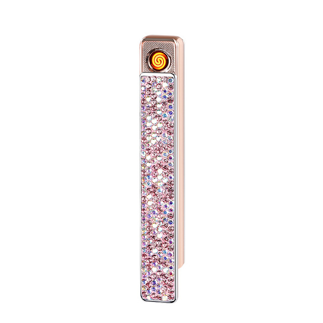 Diamond-Encrusted Rechargeable Metal Arc Lighter for Women Modern Compact Good-Looking Cute Ultra-Thin Windproof Mini Lighter