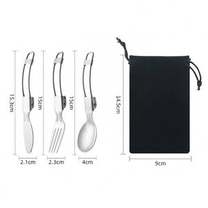 Ensemble de couverts de voyage pliables en acier inoxydable avec logo personnalisé, cuillère, fourchette, couteau, pour les événements en plein air, cadeaux promotionnels - Product Image 2