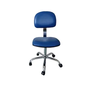 Blue Anti-static adjustable revolving PU Leather seat chrome leg industrial ESD office chair