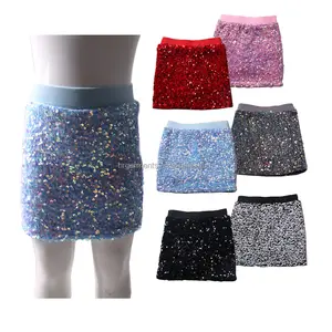 New Arrival Fashion Shiny Multi Colors Sequin Fabric Kids Girl Clothing Mini Skirts