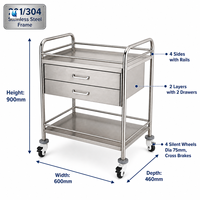 Chariot médical en acier inoxydable BT-SIT045, chariot utilitaire pour traitement, chariot à instruments d'hôpital, 2 niveaux avec roues, CE