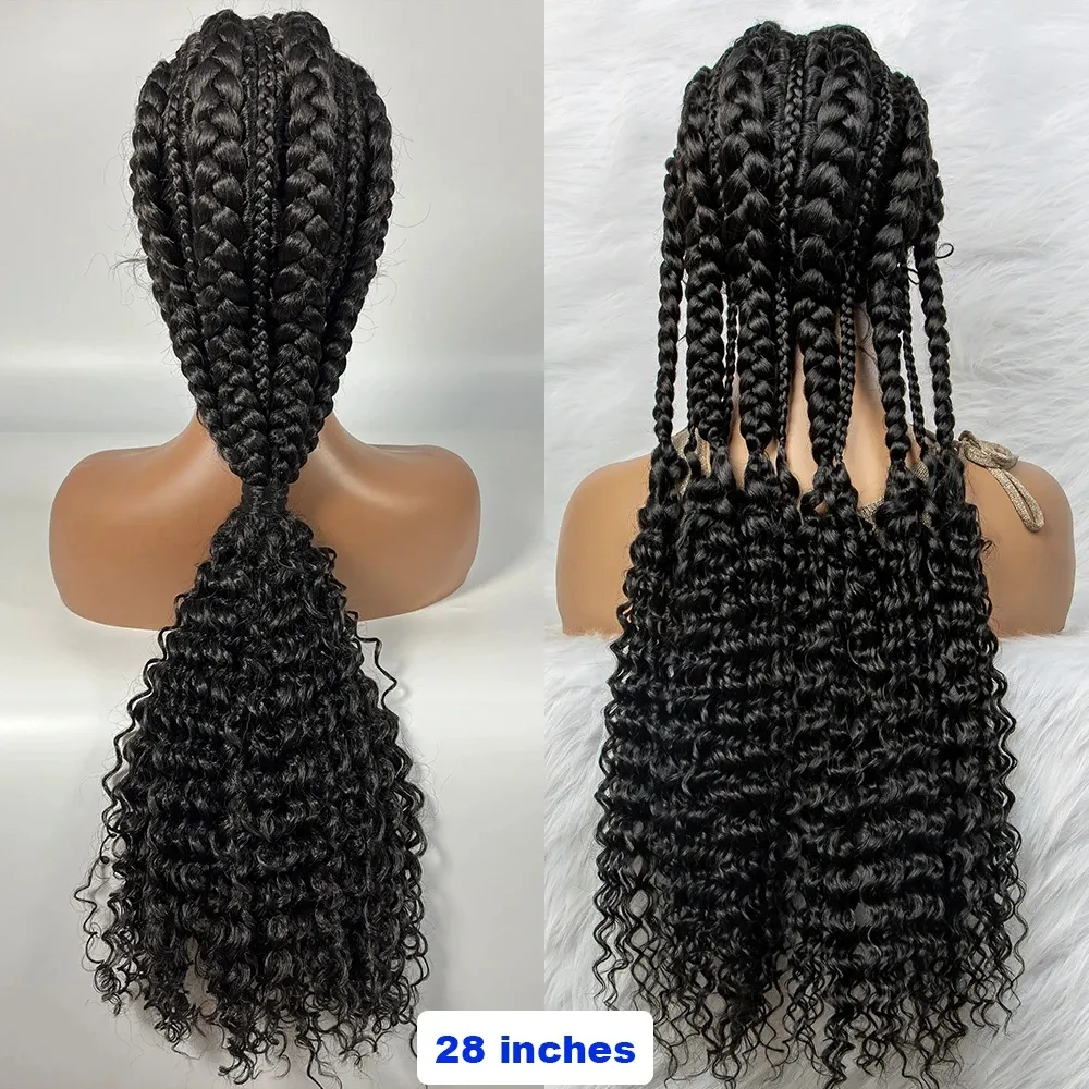 Synthetic Hair Braided Ponytail Lace Front Wigs Kinky Curly Frontal with Baby Hair for Afro Women Cornrow Box Braided Wigs