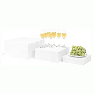 5 Sides Square White Acrylic Buffet Display Risers Desktop Acrylic Food Display Stand Risers For Wedding Cafeteria