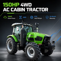Tracteur agricole 150 ch 4x4 avec cabine climatisée, système hydraulique Huaxia, pour l'agriculture