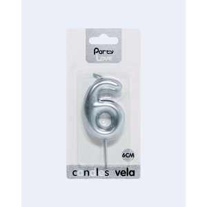 Bougie argentée numéro 6 Party Love, 6 cm, décoration de gâteau d'anniversaire - Product Image 1