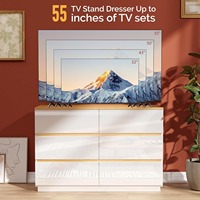 Cómoda Moderna de Madera con 6 Cajones, Acabado Blanco Brillante y Tapa Marrón para Dormitorio